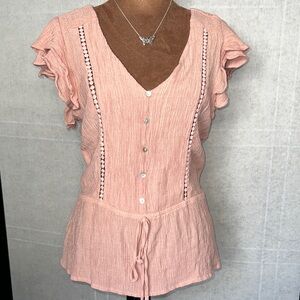 Twine & String Pink Ruffled Women's Top